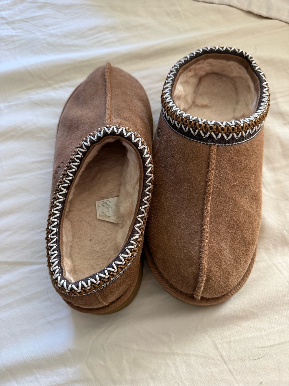 UGG Chestnut Suede Shearling-Lined Slip-On Slippers